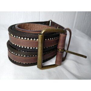 Nicole Miller Collection Women's S Leather Rhinestone Studded Serpentine Strips